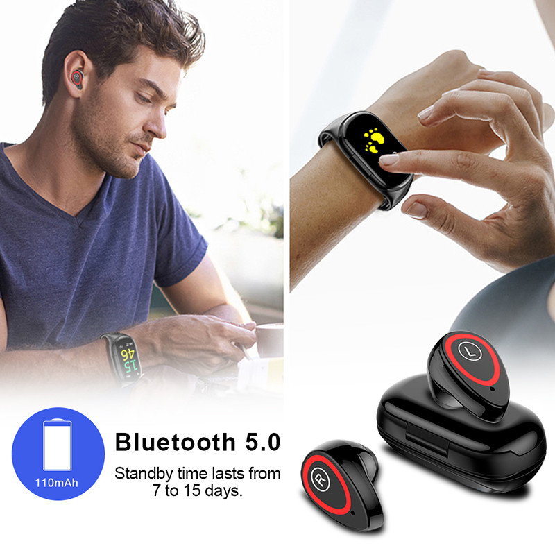 TWS Wireless Bluetooth Earbuds As Smart Wrist Watch With Heart Rate Monitor
